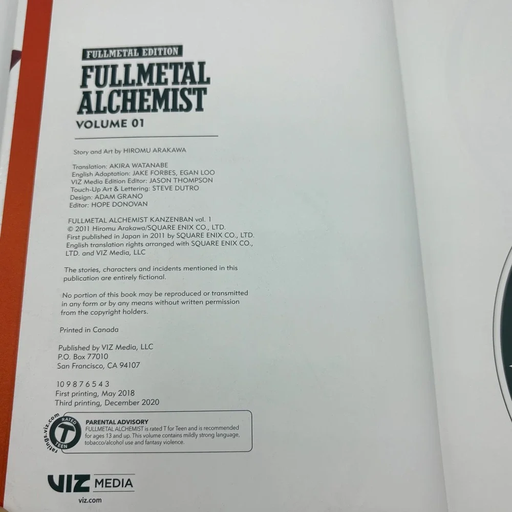 Viz Media Manga Fullmetal Alchemist Fullmetal Edition Vol 1 Hardcover GREAT USED